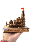 Sanskaari Brown Ayodhya Ram Mandir - Wooden hand-carved 3D decorative showpiece, medium (13cm)
