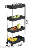 Black plastic 4-layer vegetable and fruit kitchen rack for storage