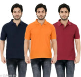 Matty fabric, polycotton polo collar t-shirts - pack of 3, India origin, solid style for men's casual wear