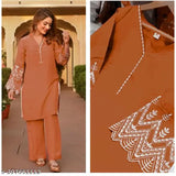 Embroidered Rayon Kurta Set with Pants, beautiful embroidery and lace detailing, perfect for festive or daily wear
