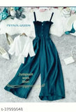 Petrol green rayon jumpsuit with shrug shirt - stylish women's outfit from India (S: 32-28-50in, M: 34-30-50in, L: 36-32-50in)