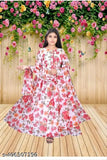 Stylish cotton girls' gown with long sleeves and printed net pattern, comfortable essential for 9-15 years old, Indian made