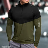 Polyester colorblocked full sleeve athletic wear, perfect for sports or casual use. Dryfit technology ensures comfort and style. Made in India