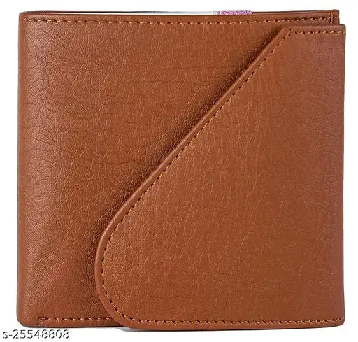 Brown Faux Leather Bifold Compact Wallet for Men, top-selling trendy design with ID window, coin pocket, and multi-card slots