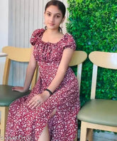 Trendy poly crepe kurti, printed combo on Indian woman, short sleeves, S-XL