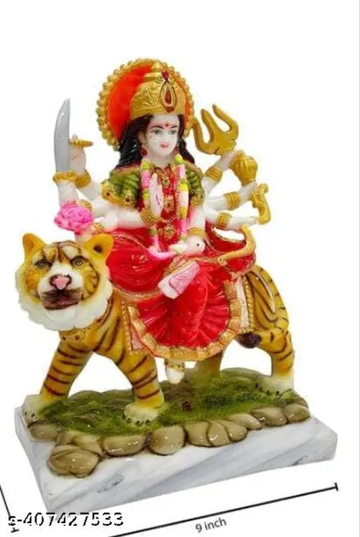 Marble finish poly resin Durga Maa statue, multi-colored spiritual idol for home, office, or temple showpiece