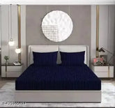 Glace cotton, fitted stripe double bedsheet & pillow covers (78x72"), superfine quality for home or hotel guest room (summer), Indian origin