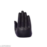 Black polyresin Buddha statue, 13cm x 12.5cm x 12cm, Ramashram Palm design for living room showpiece