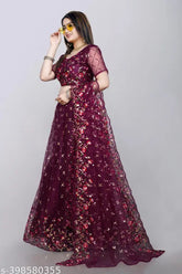 Ethnic net lehenga choli with semi-stitched sequence work, free size (waist 44in), dupatta length 2.5m