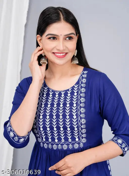 Rayon three-quarter sleeve kurti set, solid color by Nikhil Enterprise, Indian clothing for women size S to XXXL