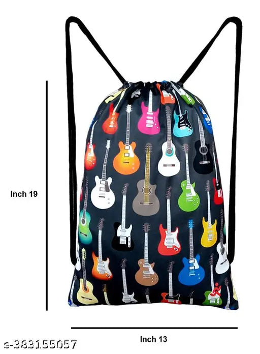 Multicolor printed polyester drawstring utility bag for sports, gym, yoga, college, casual use - lightweight, washable, and durable