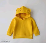 Trandy solid cotton fleece ear hoodie for kids, long sleeve and fun cap design, winter wear for ages 1-12