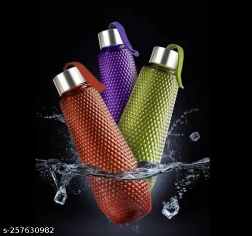 Matrutv sales water bottle set for fridge, office, sports, school, gym, yoga. Plastic bottles with dimensions: 10cm breadth x 12cm height x 10cm length. Pack of 3 from India