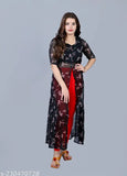 Georgette three-quarter sleeve trendy printed kurta, vibrant combo for women's fashion in India, S (34in bust), M (36in bust), L (38in bust), XXL (42in bust)