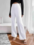 Casual white polyester blend pants (38"), solid net, size 34, Indian-made