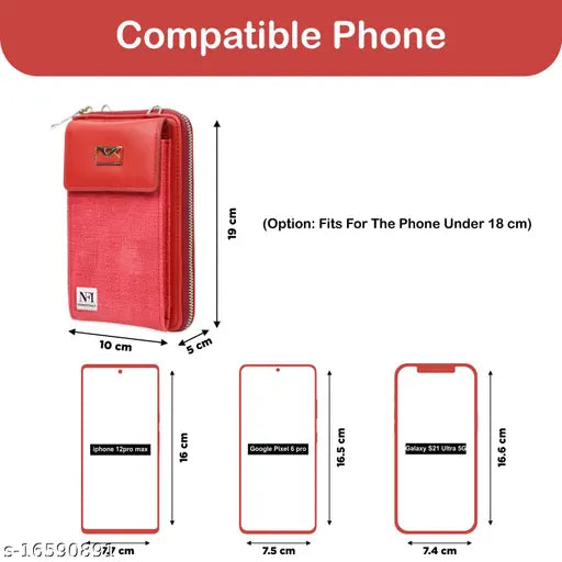 Solid PU women's mobile phone holder clutch crossbody sling bag, 4 compartments hand purse, free size from NFI essentials, Made in China