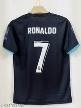Black polycotton Real Madrid 2018 Ronaldo retro jersey with short sleeves, printed net detail