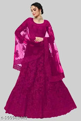 Embroidered art silk lehenga set with net dupatta, semi-stitched (W42 L42 D2.15), good quality Indian women's traditional wear