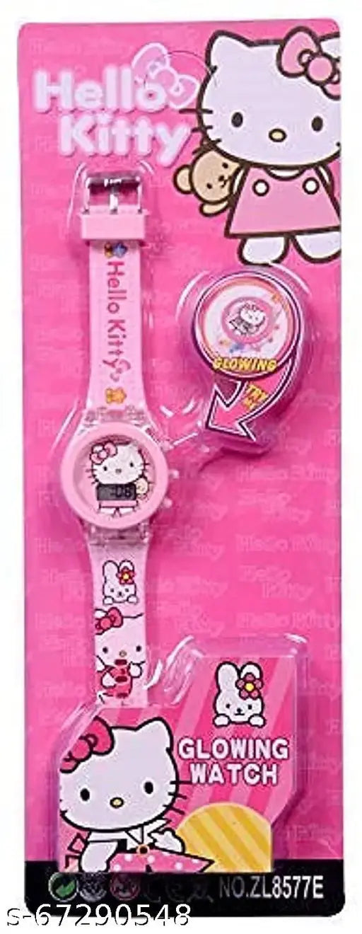 Pink Digital Hello Kitty Glowing Watch, soft material, free size, perfect kids gift, night-time readability