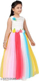 Fancy partywear net dress for girls, colorblocked and sleeveless, size 7-8 to 13 years
