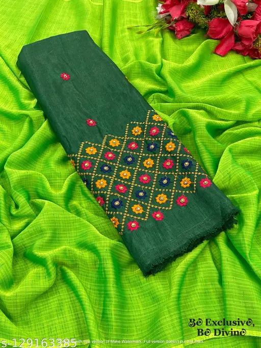 Striped chiffon saree with embroidered dupion silk blouse, Indian hand-embroidery on free size