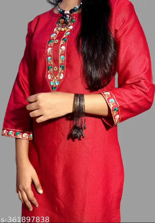Woolen kurti, three-quarter sleeves, solid design in soft wool fabric. Perfect for winter, casual or festive wear