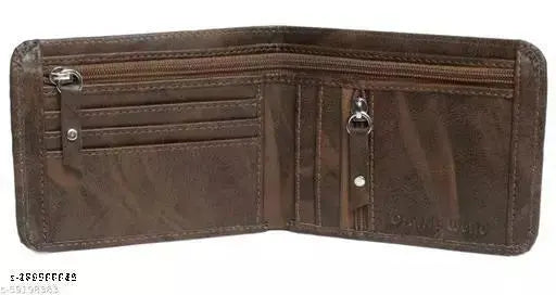 Trendy PU Leather bi-fold wallet, two zip compartments, five card slots, solid color, perfect for daily use