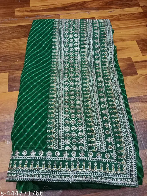 Green Georgette Leheriya Saree with Zari woven blouse and embroidery, Indian fashion accessory