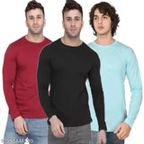 Nylon full sleeve t-shirts, pack of 3 - Solid color, men's round neck style, perfect summer wear