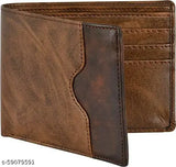Brown faux leather men's wallet, 2 compartments, ideal for gifts, India-made, functional design with ID, debit/credit card slots, and long top slots for money and receipts