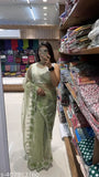 Heavy super net saree with dupion silk blouse, solid pattern, multi-thread embroidery work, cutwork border on pallu and skirt, tassels, 5.4m saree length, 0.8m blouse length, free size, Indian origin