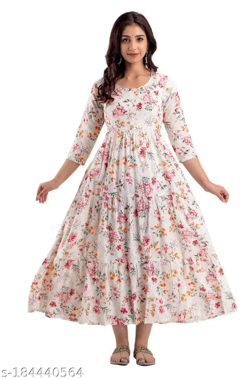 Rayon Anarkali Maternity Kurti, three-quarter sleeves, printed design, size M-XXXL, India