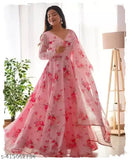 Flower print Georgette kurti set with dupatta, long sleeves, no bottomwear, printed pattern on display