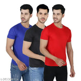 Stylish polyester round neck t-shirts pack of 3, solid design for men, sizes S-XXL (India origin)