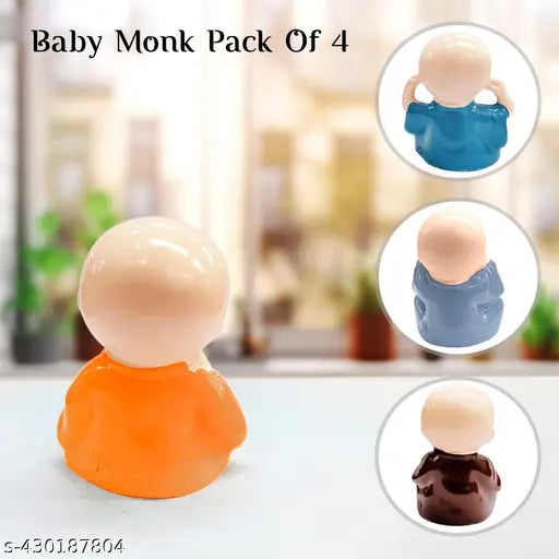 Multicolor Laughing Buddha Monk Doll Set, resin decor for home office or car, symbolizing prosperity & good fortune