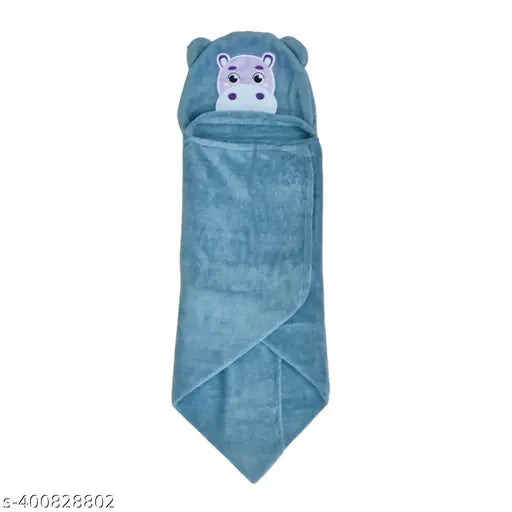 Blue microfiber hooded baby blanket by Cotton Bolls Textiles, soft and cozy, ideal for AC rooms