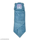 Blue microfiber hooded baby blanket by Cotton Bolls Textiles, soft and cozy, ideal for AC rooms