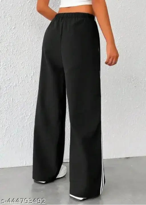 Cotton blend solid white stripe trouser pant, comfortable for women's lounge or jogger wear
