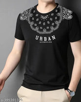 Black cotton blend EyeBogler men's typography regular round t-shirt, short sleeves, Summer Collection refresh wardrobe, printed design on front chest