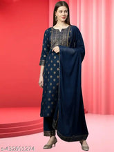 Women's printed net cotton kurti pant set with dupatta, three-quarter sleeves, single size available. Indian-made traditional sharara style clothing for women