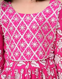 Rayon-rayon Kurti-sharara-dupatta set, printed with floral motifs and heavy gota lace, matching cotton dupatta, for 7-8 years old girls