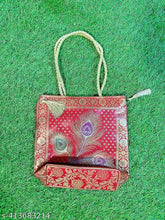 Red embellished Banarasi brocade handbag, sophisticated double compartment for women, golden handle from The Cloth Farmer (Made in India)