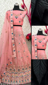 Pink net Lehenga Choli with exquisite embroidery work - Indian bridal wear for weddings and special occasions