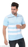 Striped polycotton matty regular fit polo t-shirt for men, cuffed sleeves, made in India