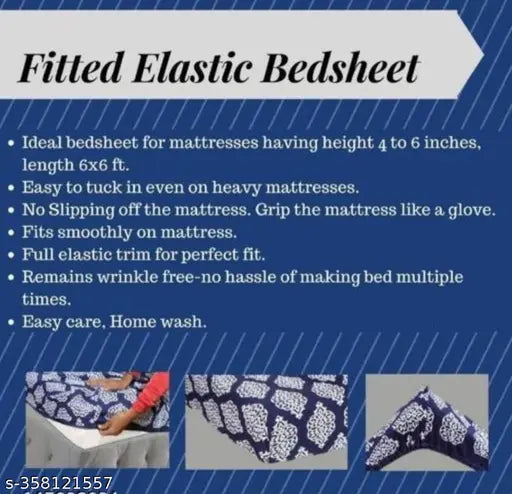 Moroccan-inspired glace cotton double queen fitted sheet with king size pillow covers, 18x28 inch, luxury bedroom decor from ELVILLIAN