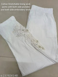 Cotton stretchable lining pant with both side pockets, hand-embroidered net design in white