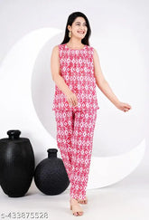 Pure cotton embroidered top and pyjama set for women and girls, comfortable nightwear and loungewear in soft prints