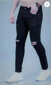 Mens black denim slim fit jeans, stylish and comfortable for men, size 28/30/32/34 with 40-inch length