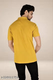 Yellow cotton polo blend VNeck short sleeves men's t-shirt on hanger, soft and stretchy with classic round neck design