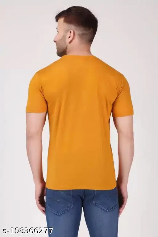 Men's mustard striped polyester half sleeve t-shirt, regular fit with short sleeves